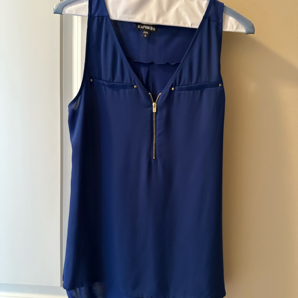 Express Women's Royal Blue Zip-Front Tank Top